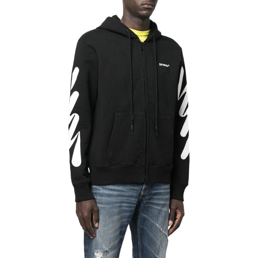 Men's Off-White SS22 Diagonal Stripes Printing Zipper Jacket Version Black OMBE013S22FLE00410011001