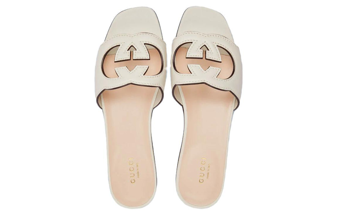 (WMNS) Gucci Interlocking G cut-out slide sandal 'White Leather' 694451-US000-9022