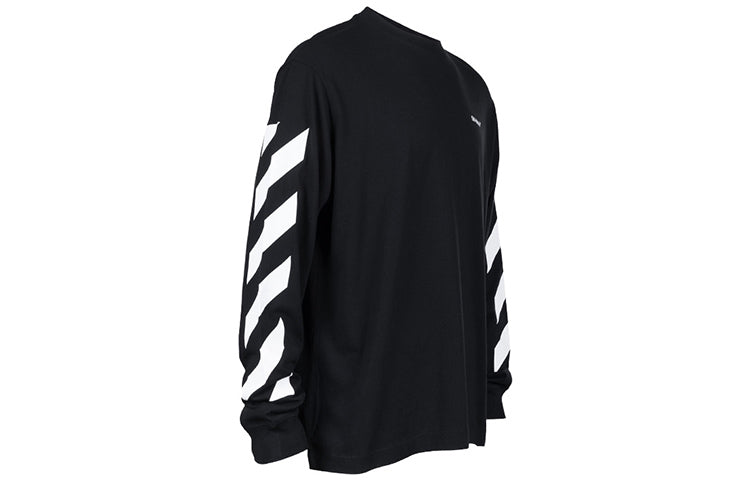 Men's Off-White SS22 Diag Alphabet Stripe Pattern Pullover Long Sleeves Loose Fit Black T-Shirt OMAB064C99JER0011001