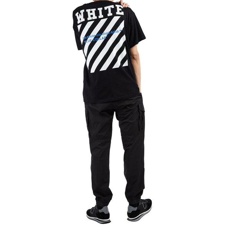 Off-White SS21 Cotton Stripe Printing Pattern Round Neck Short Sleeve Black OMAA002G20JER0091034