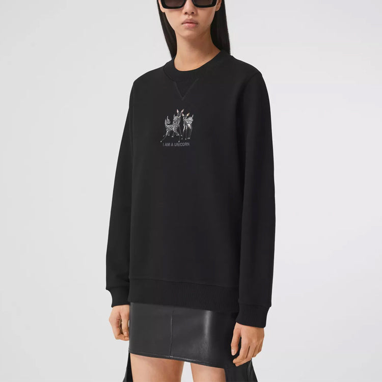 (WMNS) Burberry SS21 Pattern Embroidered Cotton Loose Sports Hoodie Black 80428831
