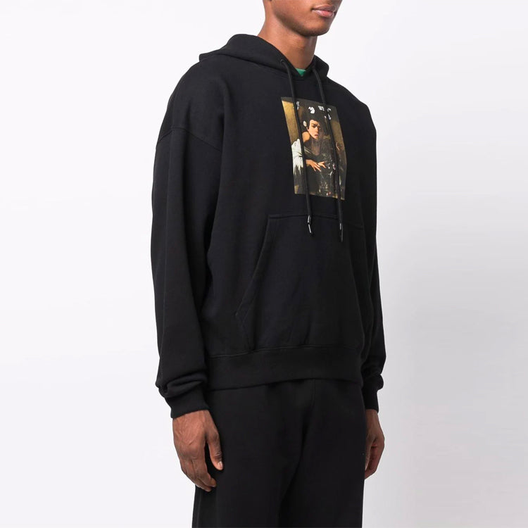 Off-White FW21 Pattern Alphabet Printing Drawstring Pullover Version Black OMBB085F21FLE0131084