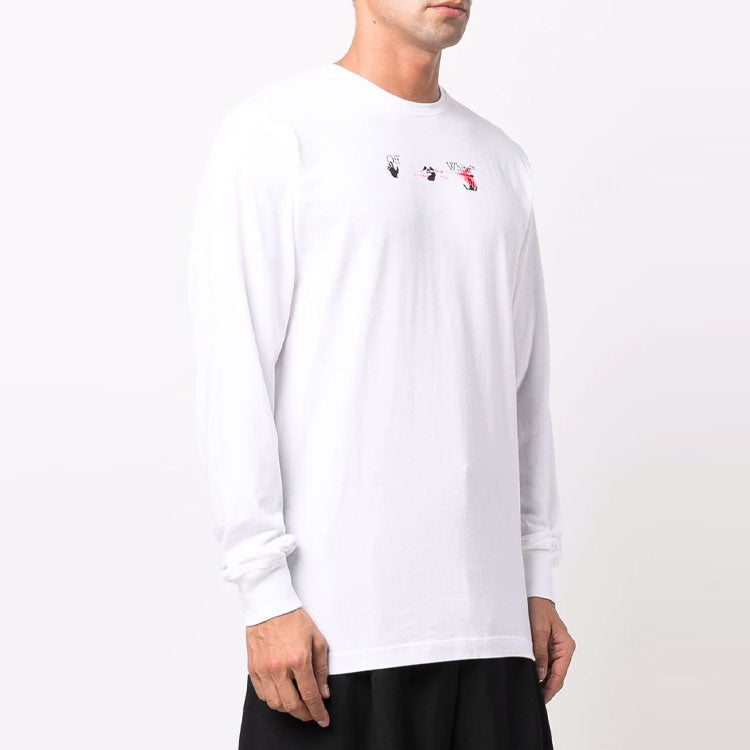 Men's Off-White Arrow Pattern Printing Long Sleeves Ordinary White T-Shirt OMAB001F21JER0050132