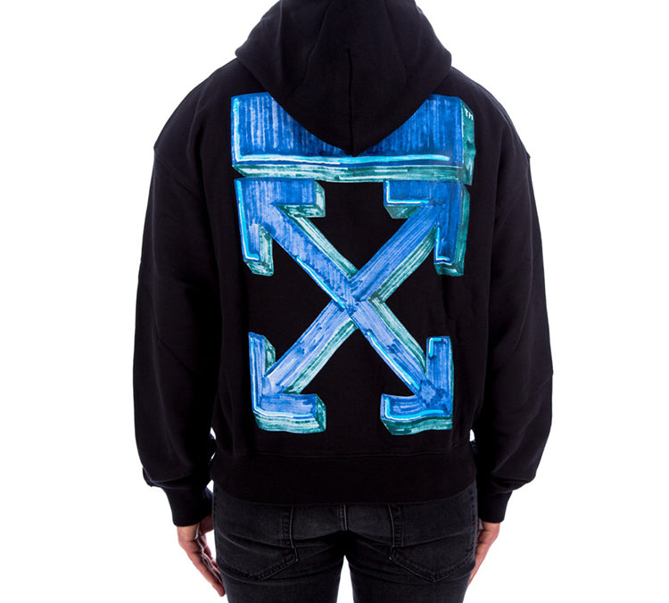 Off-White FW20 Arrows Printing Hooded Pullover Men Black OMBB037E20FLE0021045