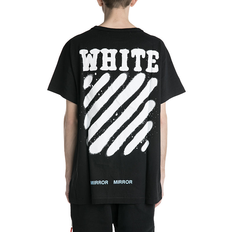 Men's Off-White C/O VIRGIL ABLOH Tiger Stripes Splash Ink Printing Short Sleeve Black T-Shirt OMAA002G20JER0111001
