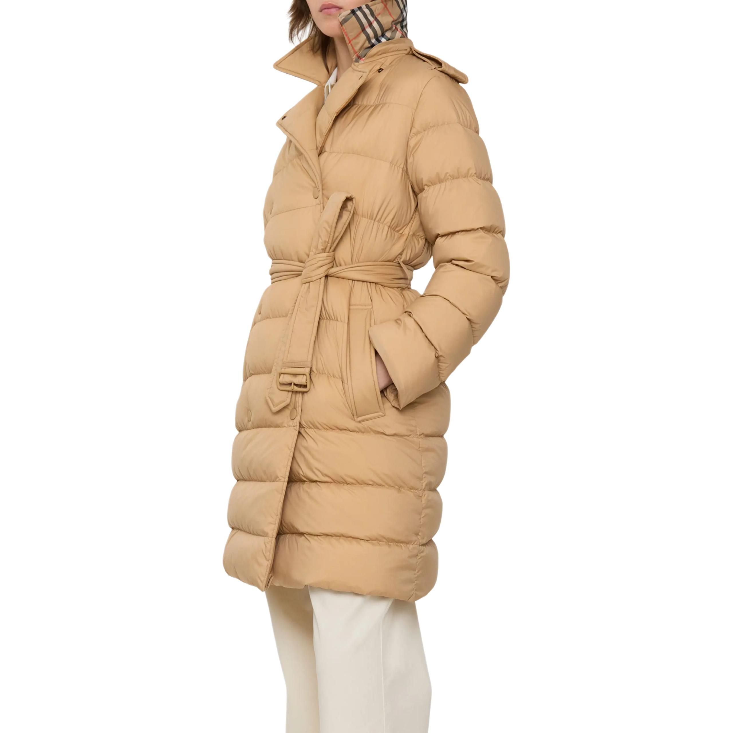 (WMNS) Burberry Double Breasted Belted Hooded Puffer Coat 'Beige' 81131751