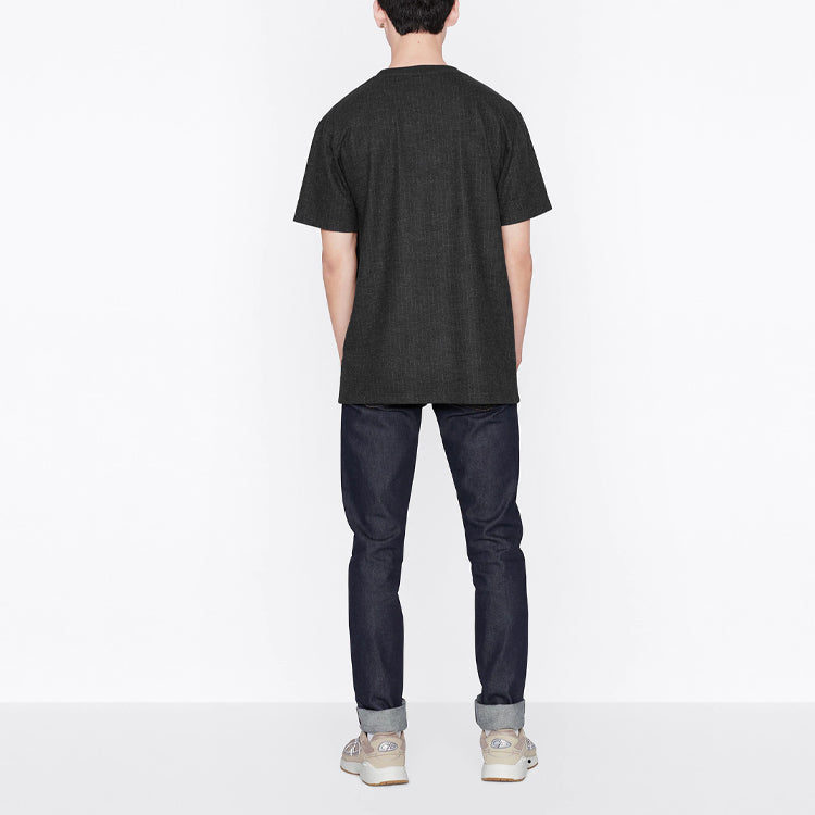 Men's DIOR SS22 Alphabet Printing Round Neck Short Sleeve Gray T-Shirt 213J637A0739-C870