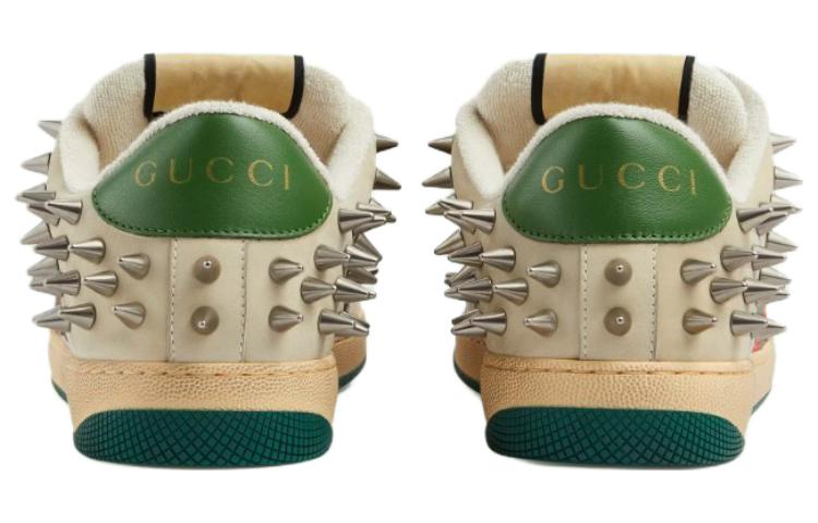 Gucci Screener GG Leather Sneakers 'Beige Metallic Silver Green' 722613-FAAYN-8556