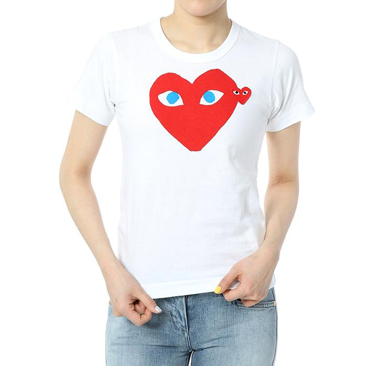 (WMNS) COMME des GARCONS PLAY Blue Eye Heart Tee 'White' AZ-T085-051-1