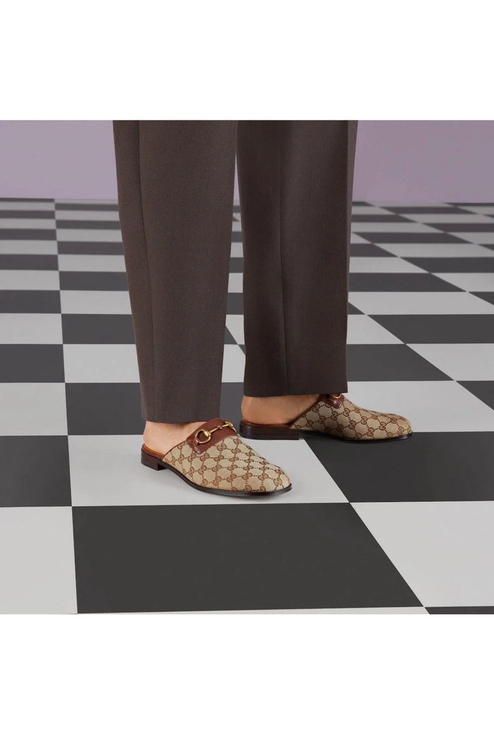 Gucci 719749 FAAOU 9768 Beige & Ebony Fabric / Calf-Skin Leather GG Jarkata Sandals (GGM1744)