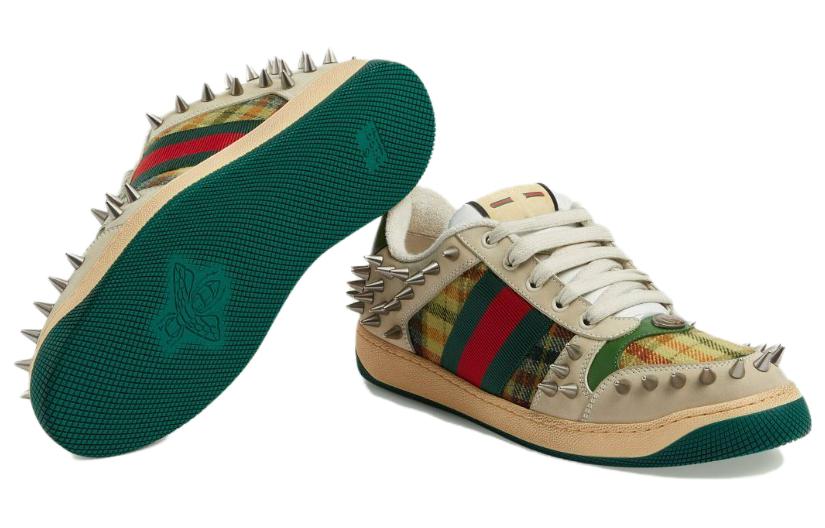 Gucci Screener GG Leather Sneakers 'Beige Metallic Silver Green' 722613-FAAYN-8556