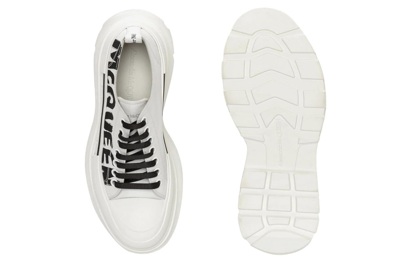 Alexander McQueen Tread Slick Low Lace Up Canvas Graffiti 'White Black' 682423WIABD9488