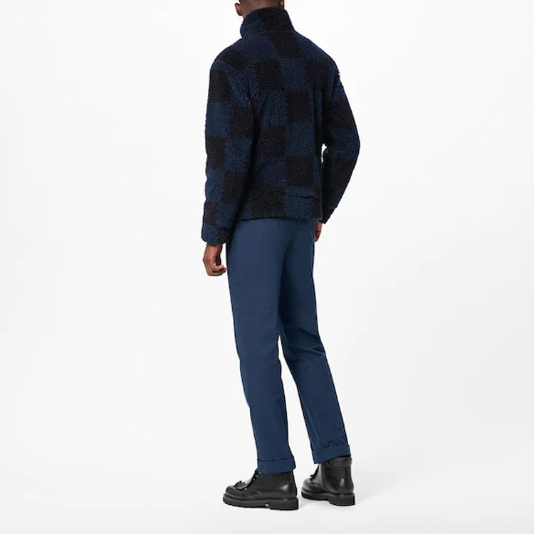 LOUIS VUITTON x NIGO2 Crossover LV2 SS22 Grid Lamb's Wool Zipper Stand Collar Jacket Autumn Blue 1A9GKS