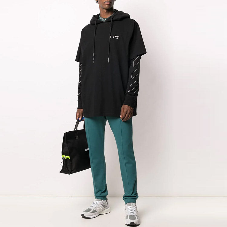 Off-White Stripe Logo Printing Sleeve Loose Fit Black OMBB051F20FLE0011001