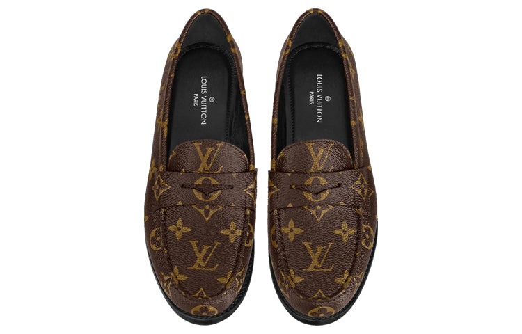 (WMNS) LOUIS VUITTON Monogram Leather Logo Loafers 'Brown' 1A8VKZ