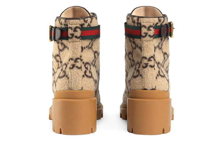 (WMNS) Gucci GG Monogram Lace Up Combat Ankle Boots 'Beige' 578585-G38H0-9772