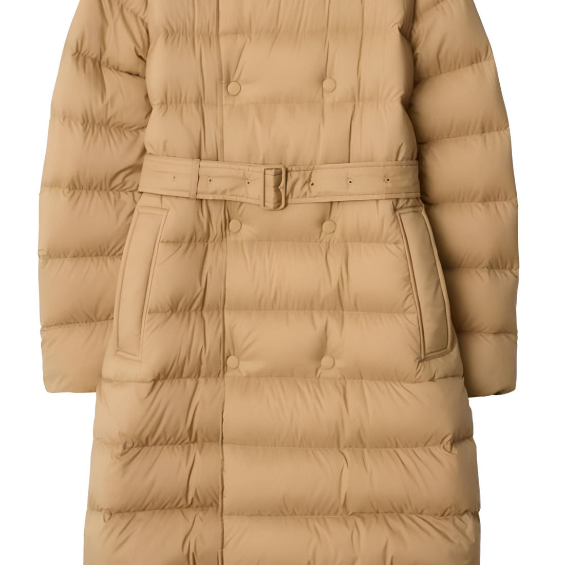 (WMNS) Burberry Double Breasted Belted Hooded Puffer Coat 'Beige' 81131751