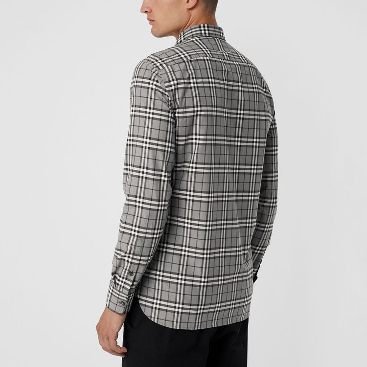 Men's Burberry Plaid Casual Long Sleeves Shirt Gray 80042071