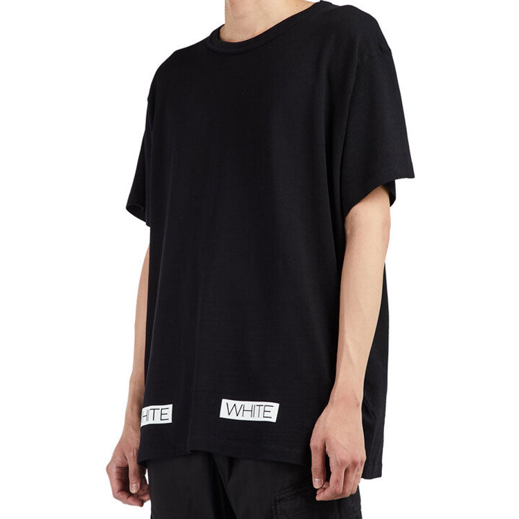 Off-White SS21 Cotton Stripe Printing Pattern Round Neck Short Sleeve Black OMAA002G20JER0091034