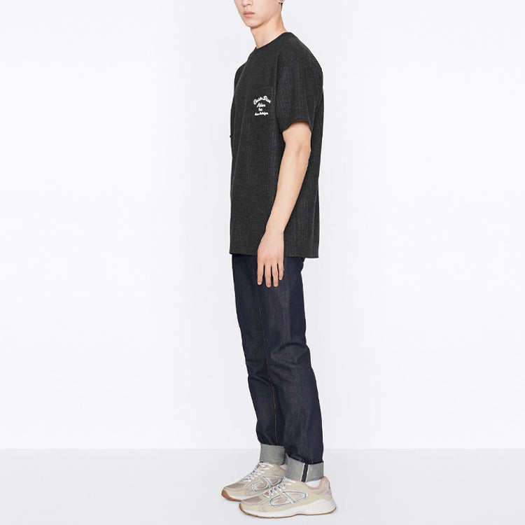 Men's DIOR SS22 Alphabet Printing Round Neck Short Sleeve Gray T-Shirt 213J637A0739-C870