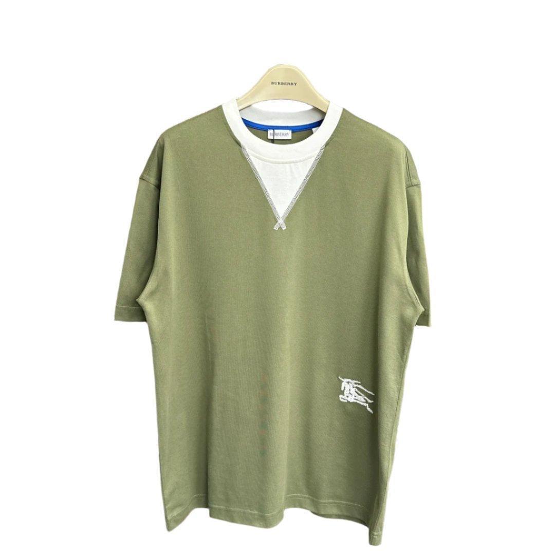 Burberry Green & White T-Shirt Without Collar - Premium Cotton Comfort