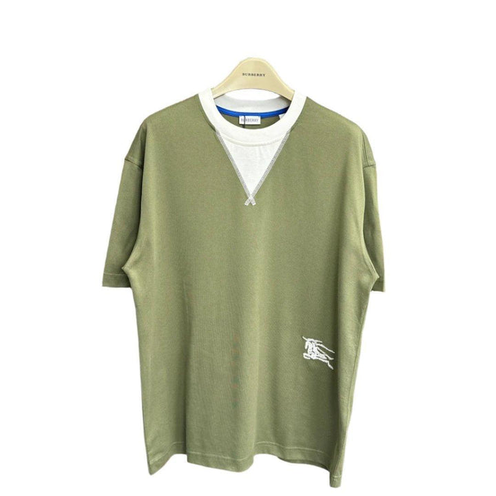 Burberry Green & White T-Shirt Without Collar - Premium Cotton Comfort