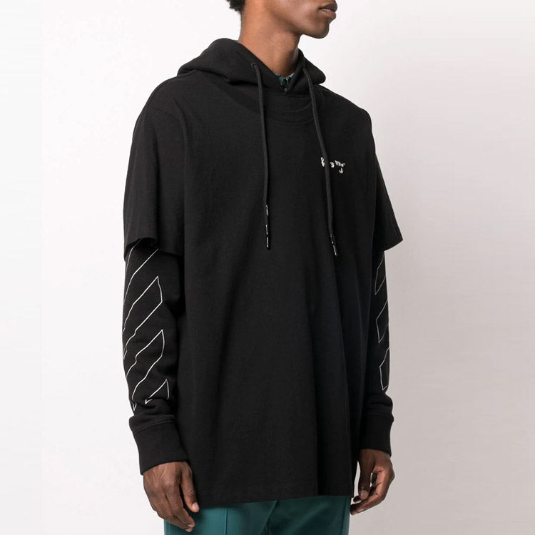 Off-White Stripe Logo Printing Sleeve Loose Fit Black OMBB051F20FLE0011001