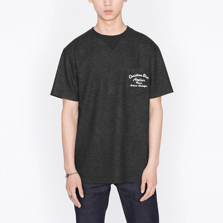 Men's DIOR SS22 Alphabet Printing Round Neck Short Sleeve Gray T-Shirt 213J637A0739-C870