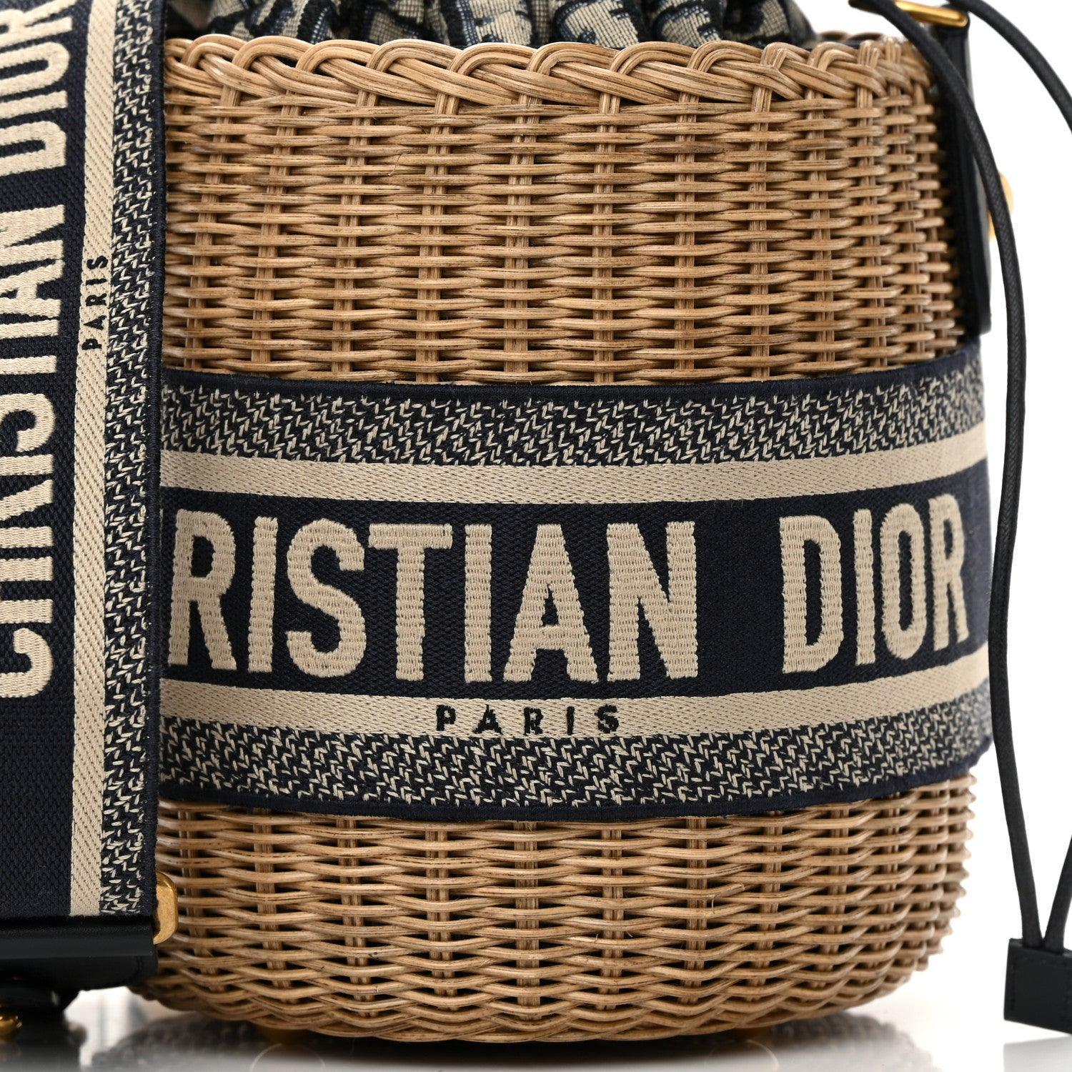 Christian Dior Wicker Oblique Drawstring Bucket Bag