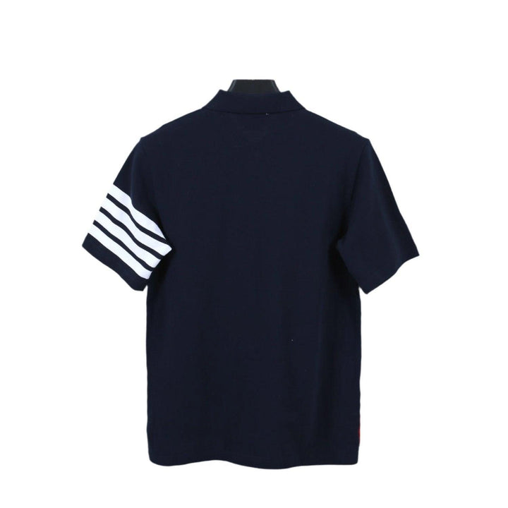 Thom Browne Navy Blue T-Shirt with Collar