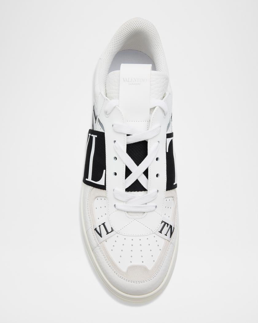 Men's VL7N Logo-Web Leather Sneakers