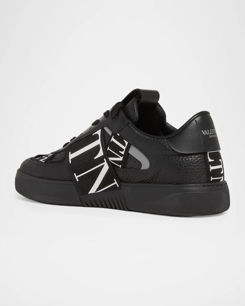 Men's VL7N Logo-Web Leather Sneakers