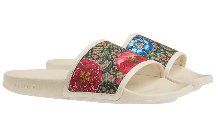 WMNS) Gucci GG Slide 'Flora Print - Beige