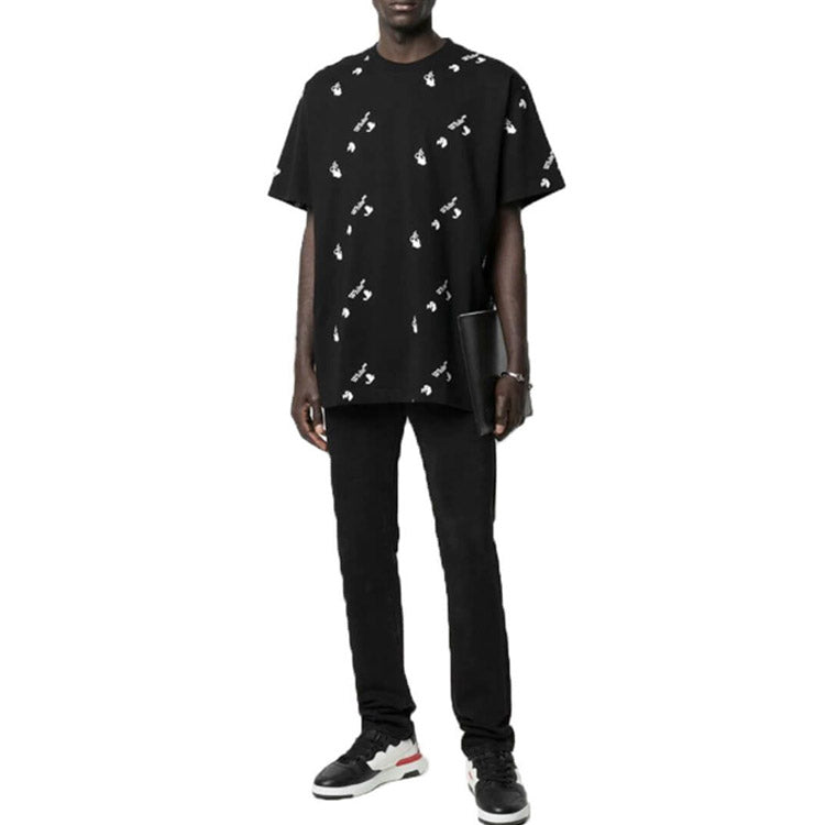 Off-White Logo Printing Short Sleeve Loose Fit Black OMAA038R21JER0101001
