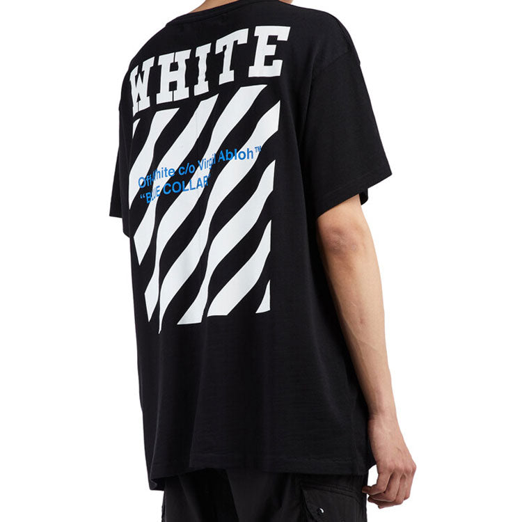 Off-White SS21 Cotton Stripe Printing Pattern Round Neck Short Sleeve Black OMAA002G20JER0091034
