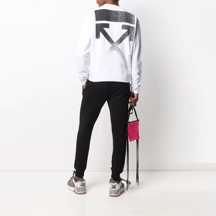 Men's Off-White FW21 Arrow Printing Pullover Round Neck Long Sleeves Loose Fit White OMBA025F21FLE0060110
