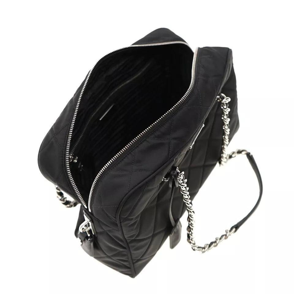 Prada Chain Shoulder Bag Quilted Black Nylon