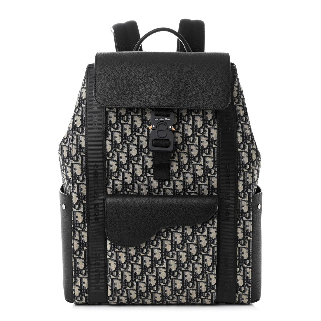 Christian Dior Oblique Jacquard Grained Calfskin Saddle Backpack With Flap