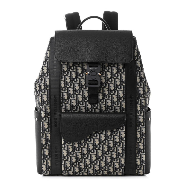 Christian Dior Oblique Jacquard Grained Calfskin Saddle Backpack With Flap