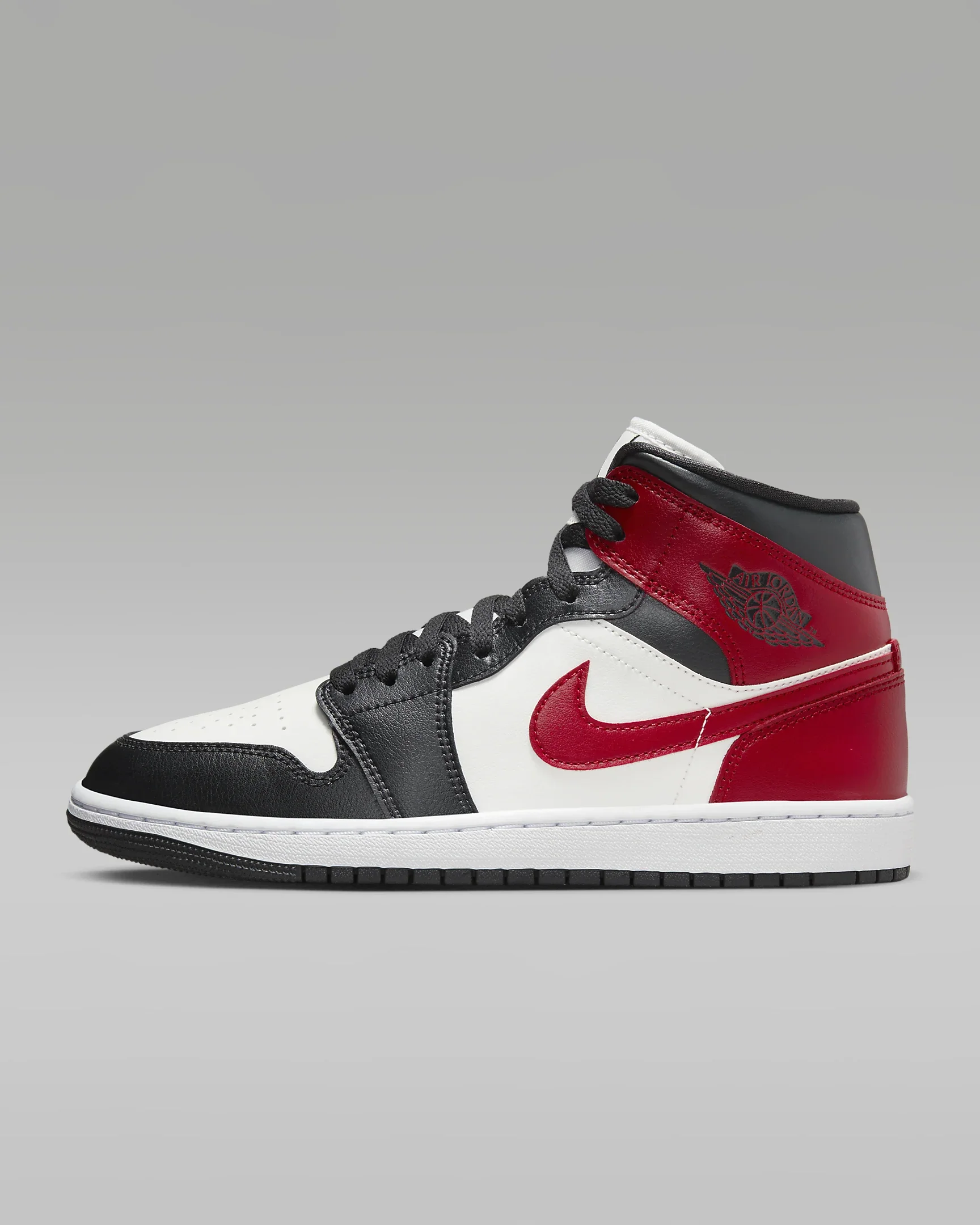 JORDAN 1 Mid Noir/White/Gym Red