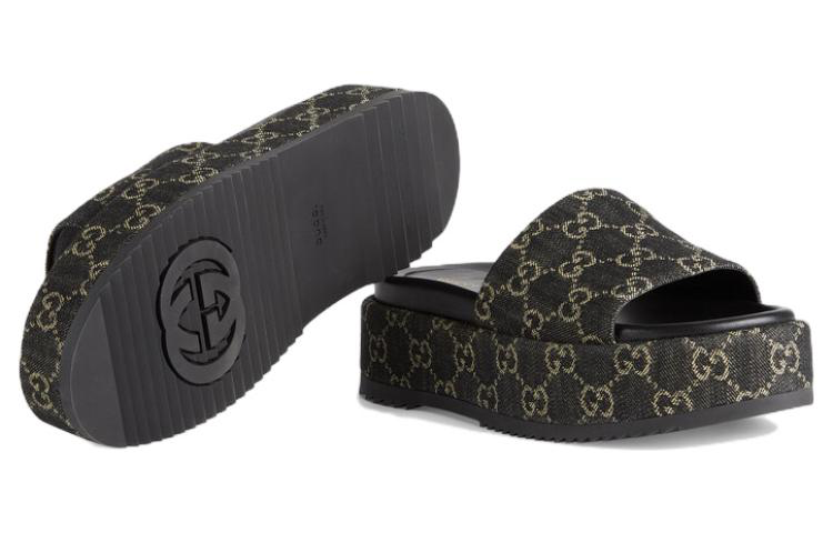 WMNS) Gucci GG Lame Platform Slide Sandal 'Black