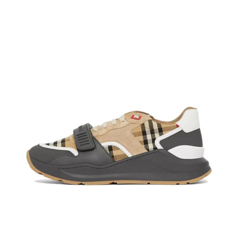 Burberry Ramsey Vintage Check Suede Leather Sneakers Grey Archive Beige