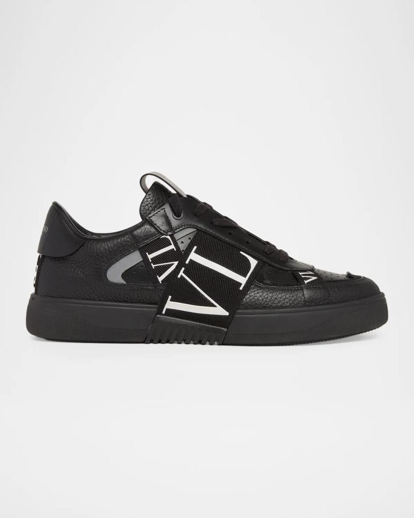 Men's VL7N Logo-Web Leather Sneakers