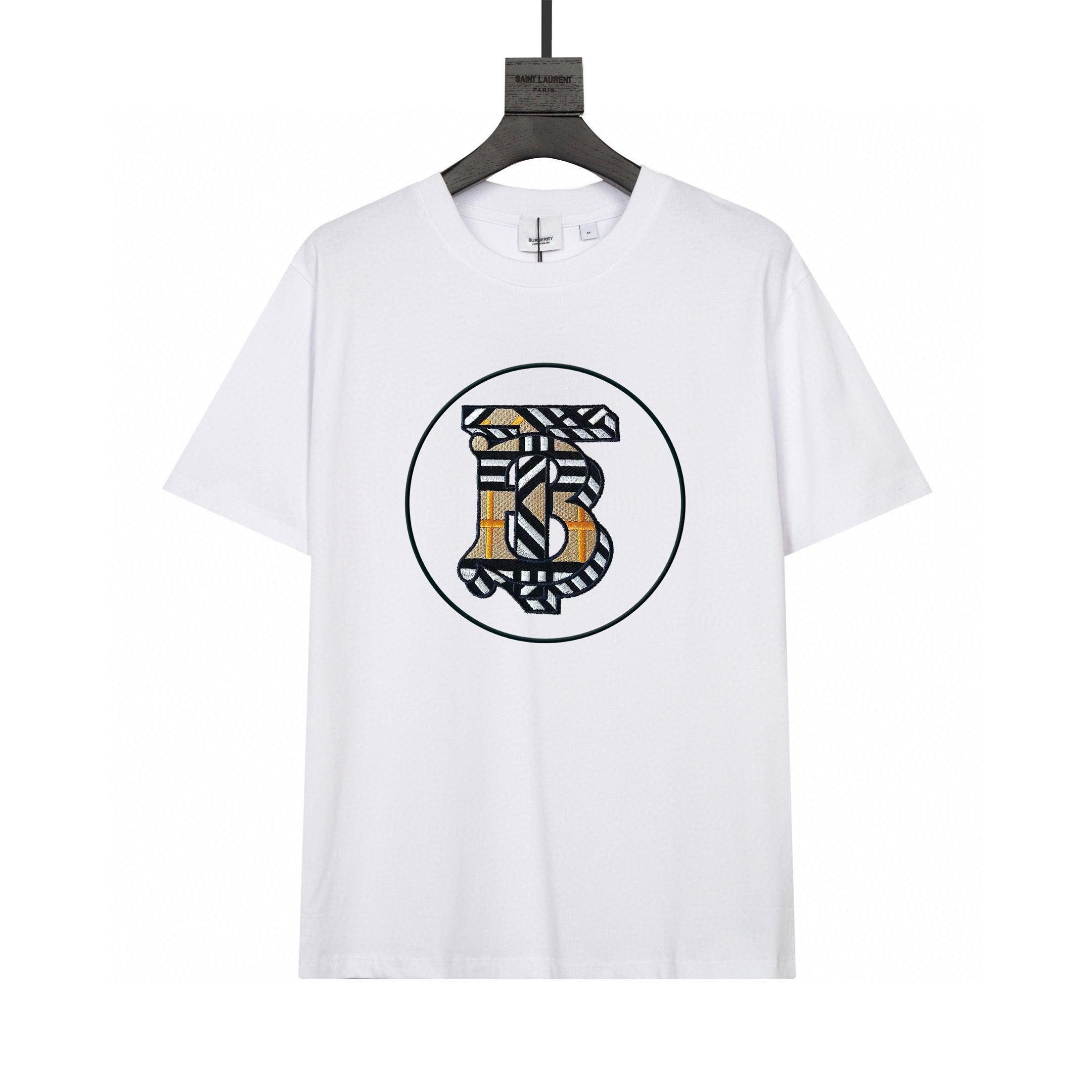 Burberry Collarless T-Shirt: White & Beige Cotton Crewneck