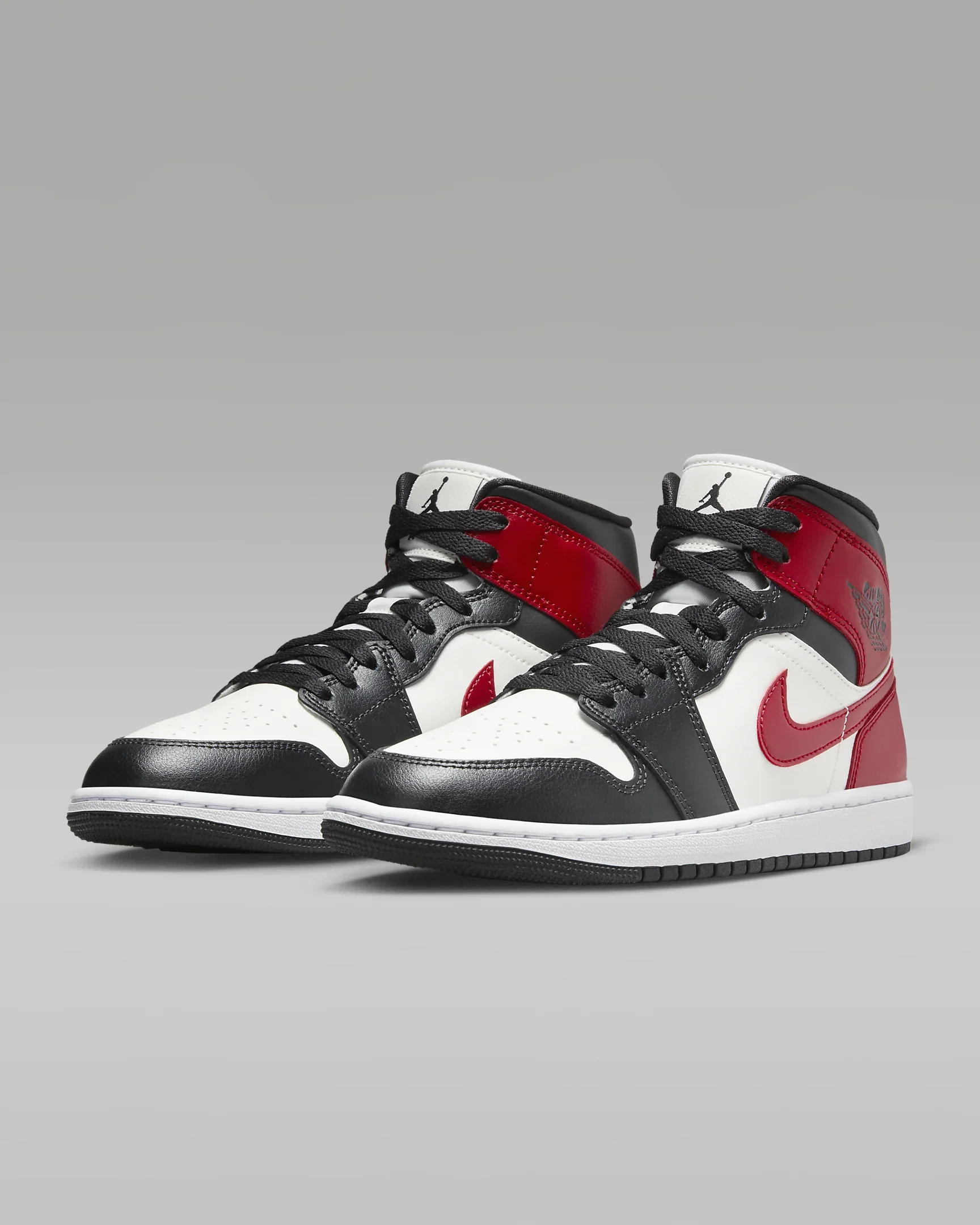JORDAN 1 Mid Noir/White/Gym Red