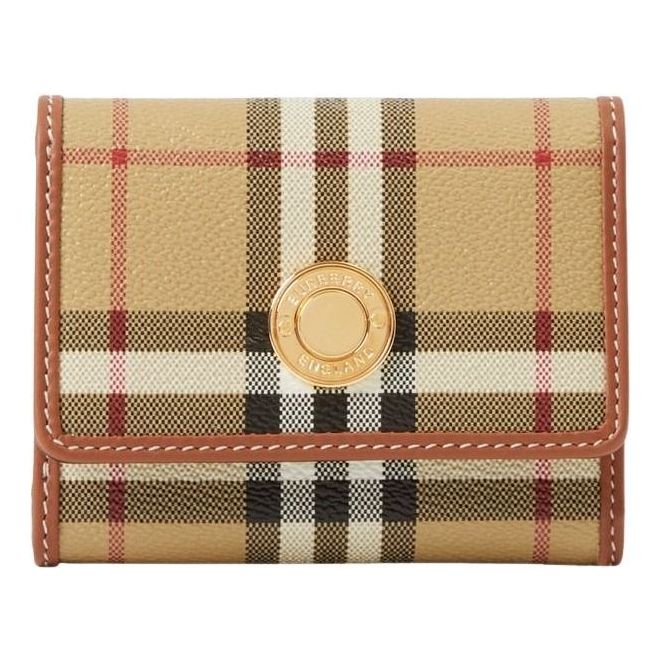 (WMNS) Burberry 25 Small Check Folding Wallet 'Archive Beige Briar Brown' 81098001