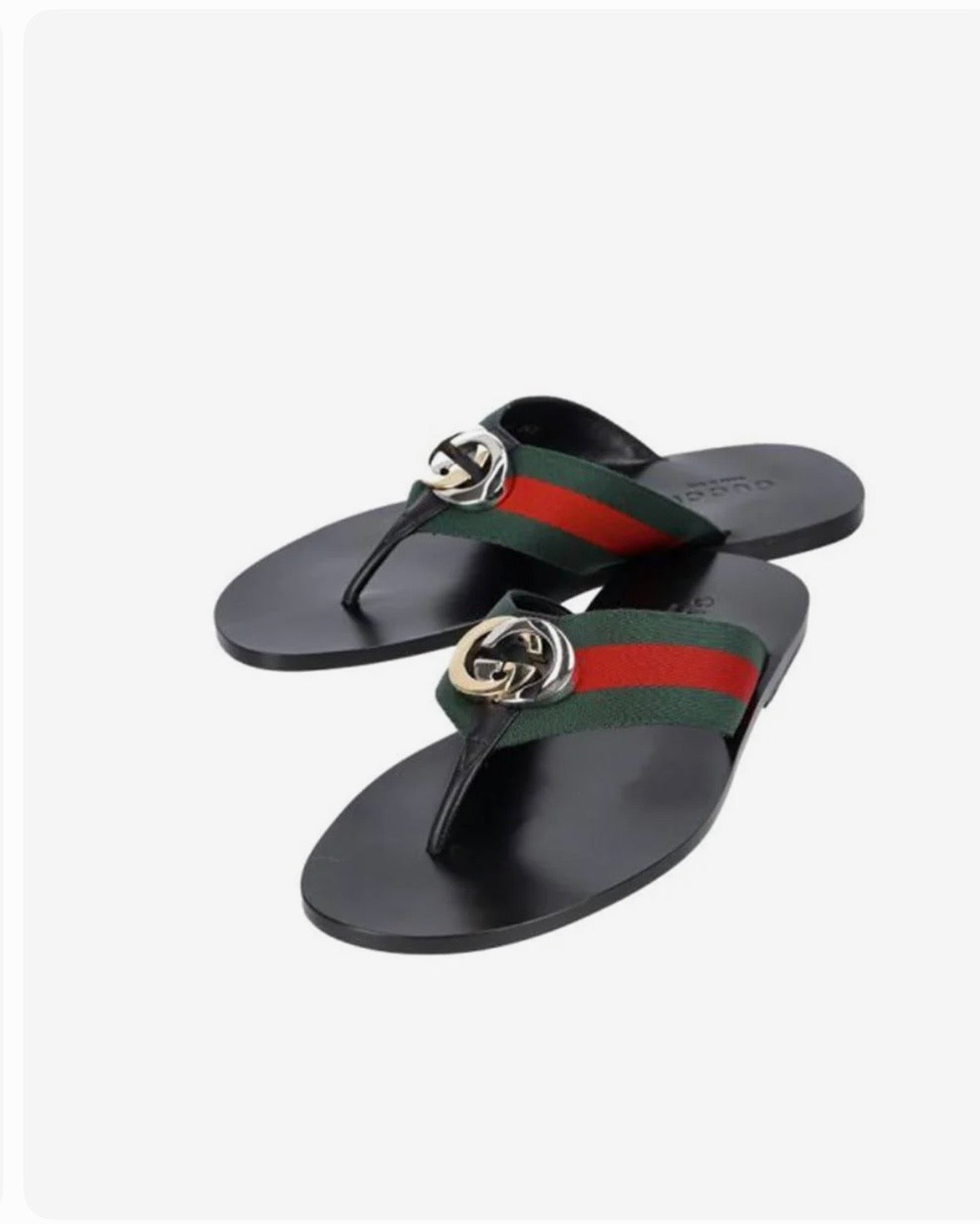 Gucci 630307 H9020 8476 Black, Red & Green Calf-Skin leather / Fabric Sandals (GGM1722)
