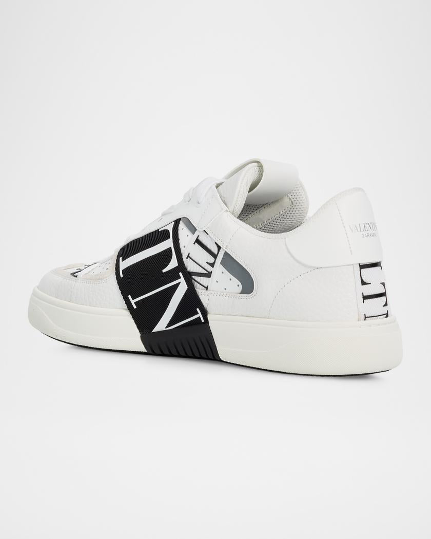 Men's VL7N Logo-Web Leather Sneakers