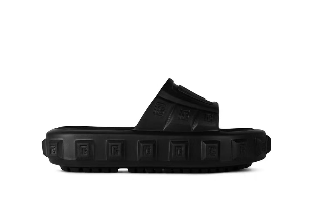 Balmain Black Ari Rubber Slip On Slides Sandal Embossed Logo