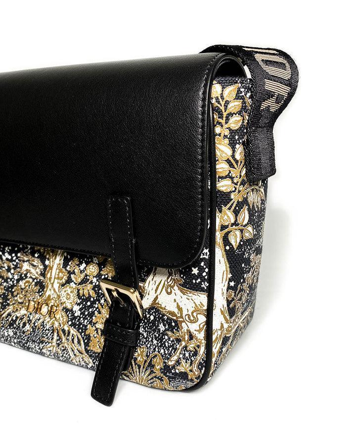 Dior Messenger Bag Regular  Dior Messenger Bag Black calfskin, cotton canvas and linen with gold Magica print